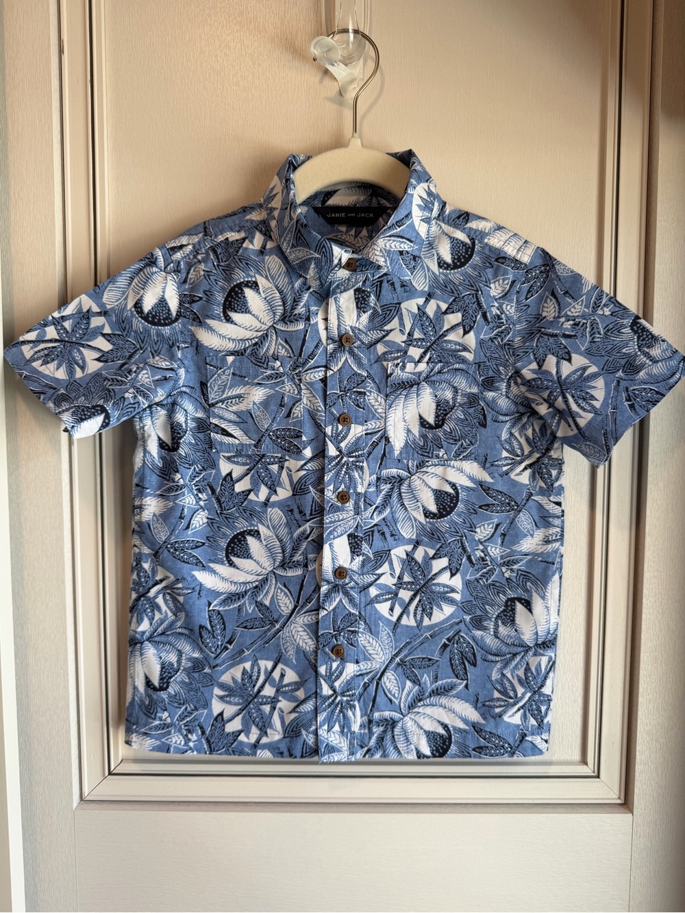 Janie and Jack Blue and White Floral Button-Down Shirt